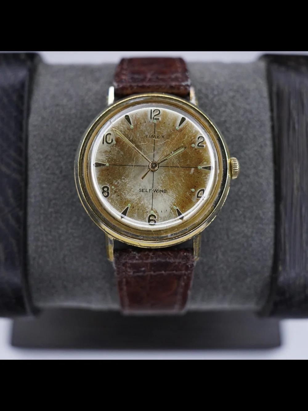 Vintage Timex Self-Wind Gold Tone Men’s Watch Runs Great Tropical Patina